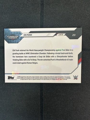 CM Punk Elimination Chamber Title 2026 WWE Topps NOW Card 23 Gold Foil 06/50 - Bild 2 von 2