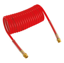 NYLON FLEXI RECOIL HOSE 15M LENGTH 1/4" BSPT MALE ENDS 1/4" TUBE RED