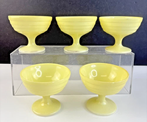 Hazel Atlas Moderntone Platonite Sherbert Cup Pastel Yellow Set of 5 Vintage
