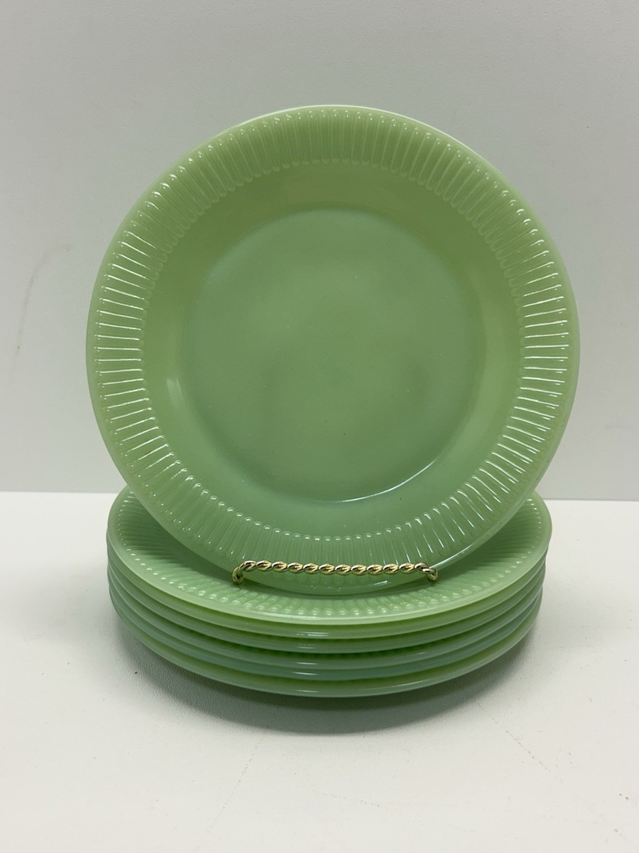 7 Vintage Jadeite Ribbed Salad Plates