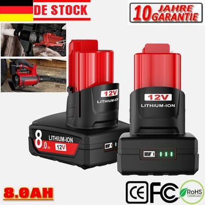 Akku Für Milwaukee M12B 12V Li-ion 8,0Ah M12B2 M12 M12B3 High Output 48-11-2411