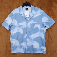 PAUL SMITH Shirt Mens XL Blue Cloud Print Camp Collar Button Up Cotton $175
