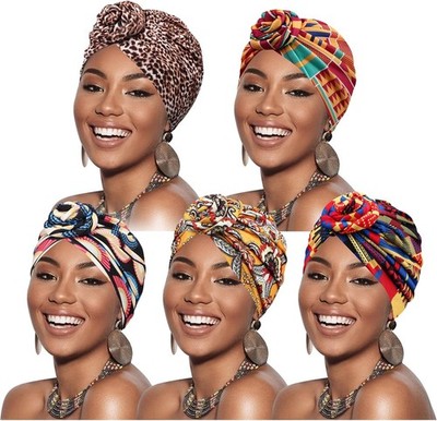 DRESHOW 5 Pack Knotted Headwraps for Women 5 Donuts: Flower Printed Ba 