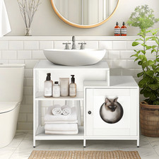 Bathroom Cat Litter Box Enclosure w/ Divider, Hidden Washroom for Large Cats