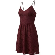Monteau Los Angeles Burgundy Floral Lace Fit Flare Dress XS Spaghetti Strap Wine