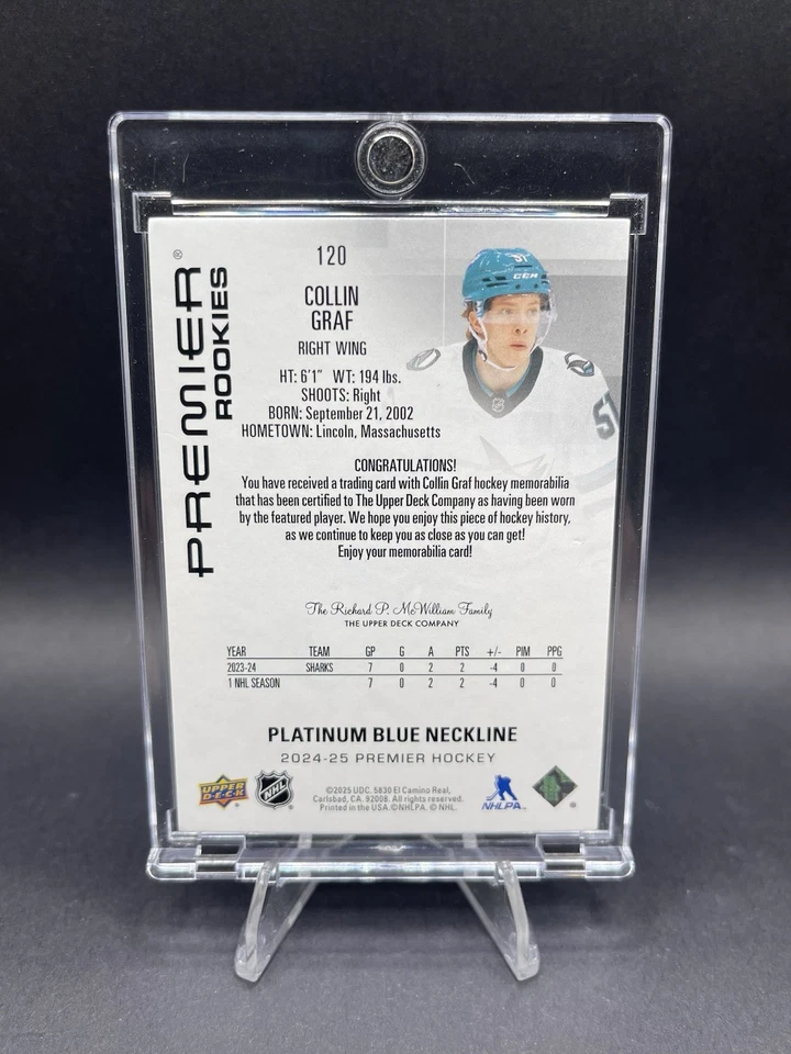 2024-25 Upper Deck Premier Platinum Blue Neckline Tag #120 Collin Graff /3 - Image 2 of 2
