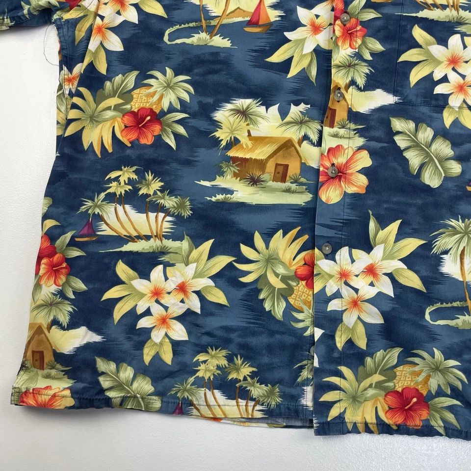 PIERRE CARDIN Hawaiian Shirt Floral Tropical Print Blue Mens XL - Image 4 of 4