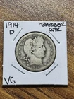 1914 D Barber Silver Quarter VG Very Good Condition U.S. 25c Coin (Raw13712)