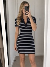 H&M Divided Navy Blue and White Striped Bodycon Dress Women’s Size S