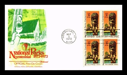 DR JIM STAMPS US COVER CITY OF REFUGE NATIONAL PARKS FDC BLOCK OF 4 FLEETWOOD