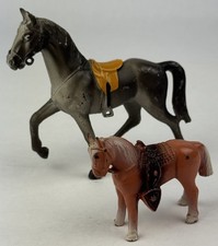 2 Antique Cast Iron / Metal Toy Horses Pony Saddles Made In USA