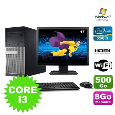 Lot PC Tour DELL 3010 MT I3-2120 Brenner 8GB 500GB HDMI Wifi W7 + Bildschirm 17''