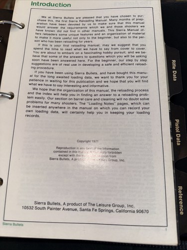 Sierra Bullets Reloading Manual 1971 223 Rifle Pistol Ballistics Ok Condition - 第 3/24 張圖片