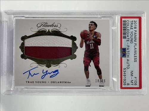 TRAE YOUNG 2018-19 FLAWLESS RPA ROOKIE PATCH AUTOGRAPH AUTO /25 PSA 8 Q2011