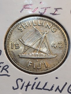 King George Fiji Shilling 1942 S Silver Coin Great Eye Appeal!