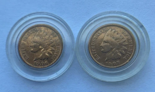 LOT OF 2 INDIAN HEAD PENNIES 1906 & 1907 - READ DESCRIPTION