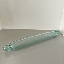 Antique Victorian Hand Blown Green Aqua Glass Rolling Pin 19thC Pastry 18" 46cm