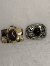 Set Of Vintage Natural Stone Belt Buckles - Small Gemstone Jasper Cowboy Western