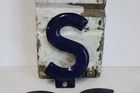 ONE Vintage Porcelain Letter "S" Sign salvage Cobalt Blue