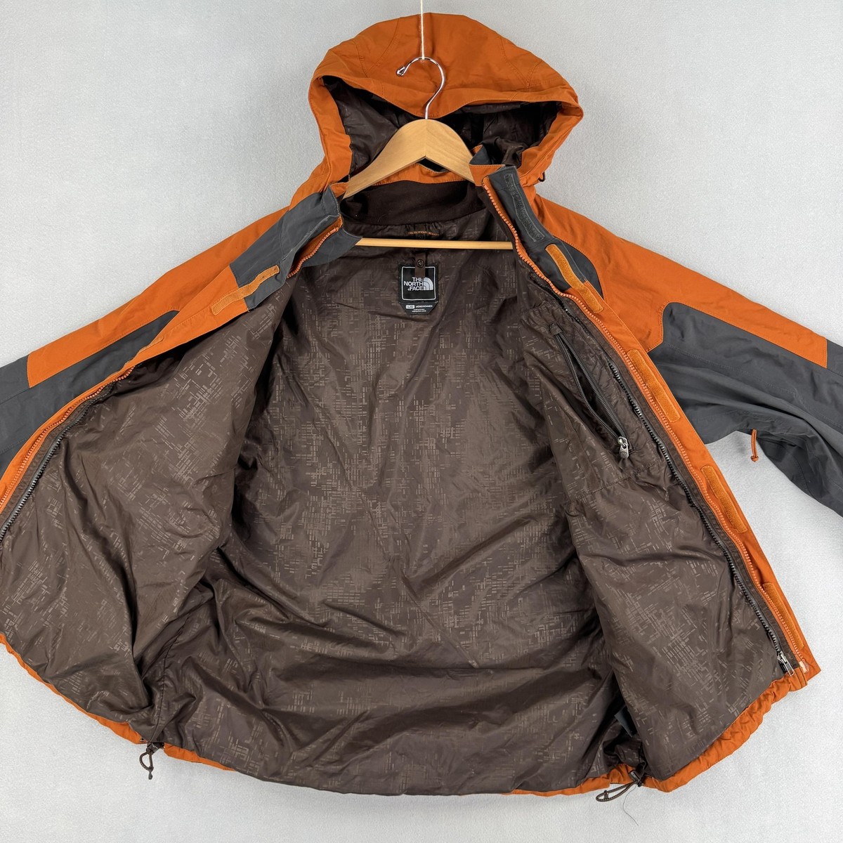 The North Face Jacket Mens Large Orange Gray Hooded Ski Shell