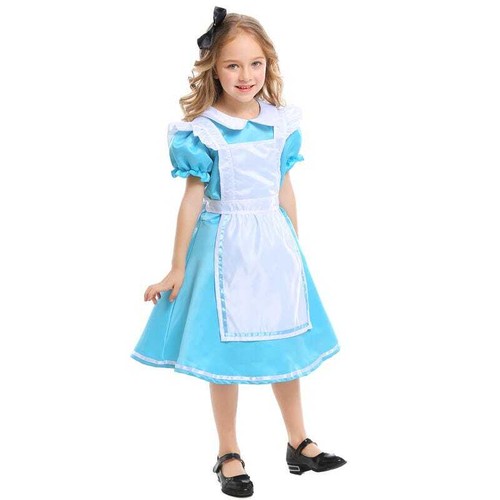 N149 Alice in Wonderland 2 Bows Girls Costume Book Week Fancy Party Dress Child - Picture 8 of 9