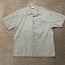 Split Button Down Check Shirt Size XL Extra Large Teal Brown Made in USA Cotton