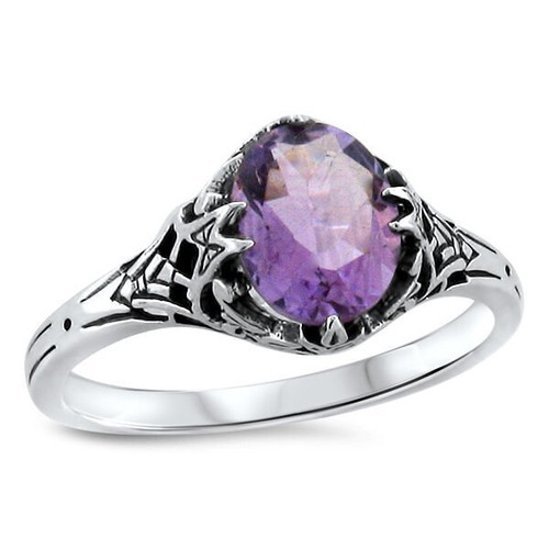 ART DECO STYLE GENUINE AMETHYST 925 STERLING SILVER SOLITAIRE FILIGREE RING #441