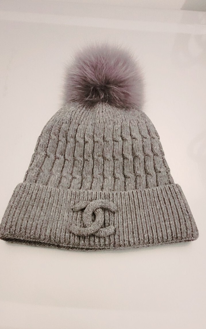 Chanel Wool Knit Beanie Hat Real Rabbit Fur Rare MADE IN ITALY 100