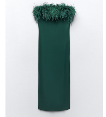 green emerald velvet dress ZARA. Green feather midi dress T.xs – Hibuy market