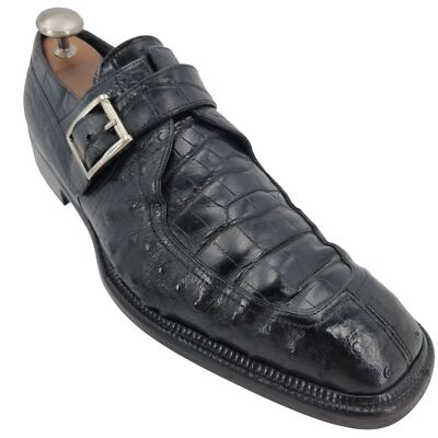 Vintage David Eden Exotic Full Quill Ostrich Italy Men 12 Monk Strap Dress  Shoes