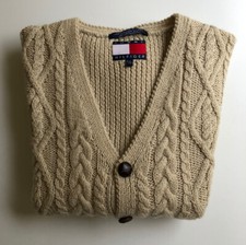 Vintage Tommy Hilfiger V-Neck Sweater Vest - Wool  Cotton - Cable Men  s Large 