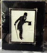 A Reverse Painted Silhouette of Gentleman Tipping His Hat 6"x5" B. Brummel