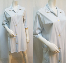 Vintage SEAMPRUFE Pale Blue Button Front Nylon Nightgown Robe- Size M - EUC