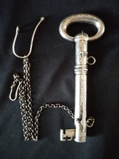 KEY CHATELAINE Biedermeier Silver Needle case brooch jasseron chain c1850