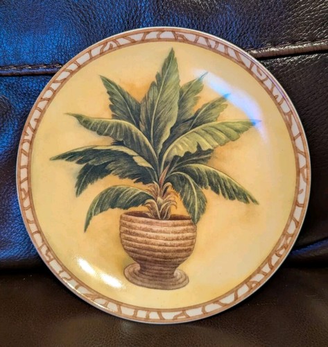 Set Of 2 Vintage Tropical Plates Palm Tree Fern Plant Wall Decor Beachy - Afbeelding 2 van 8