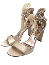 Badgley Mischka Ever After Crystal Sandals Heels Satin Shoes Wedding Bride sz 10