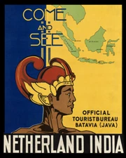 POSTER COME AND SEE NETHERLAND INDIA BATAVIA JAVA TOURISM VINTAGE REPRO FREE S/H