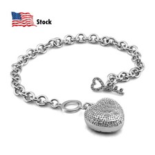 925 Sterling Silver Charm Heart Pendant CZ Chain Bracelet for Women Girls