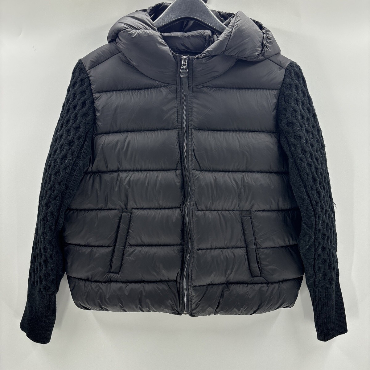 NWT Rachel Zoe Women's Full Zip Knit Sleeve Puffer Jacket w