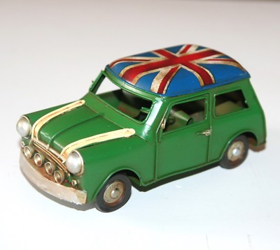 Metallkunst Blechmodell - MINI COOPER (grün + Union Jack Dach) 15 cm *NEU* verpackt