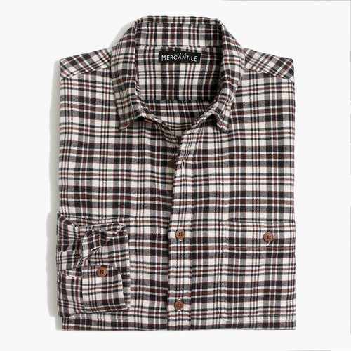 Heather Flannel Brown Cream Plaid Shirt 