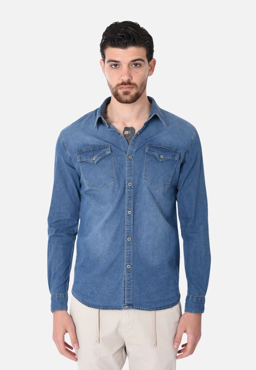 Camicia Jeans Uomo In Denim Di Qualità - Cotone 100% - Taglie S-XXL - Denim XL