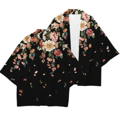 Herren Japanische Kimono Mantel Blumenmuster Yukata Lose Strickjacke Offen Vorne - Bild 1 von 4
