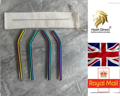 HASH DIRECT UK METAL STRAWS ECO FRIENDLY 12MM EXTRA WIDE SMOOTHIE DRINKING STRAW BRUSH REUSABLE