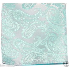 New Brand Q Men's micro fiber Pocket Square Hankie Only paisley Aqua prom party