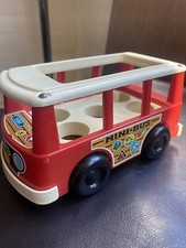 1969 Vintage Fisher Price Little People Mini Bus Van #141 Red 5 Seats USA MADE