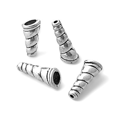 10 Spiral Snail Cone Bead Caps Cord Ends Terminator Silver Bead Findings 22x9mm