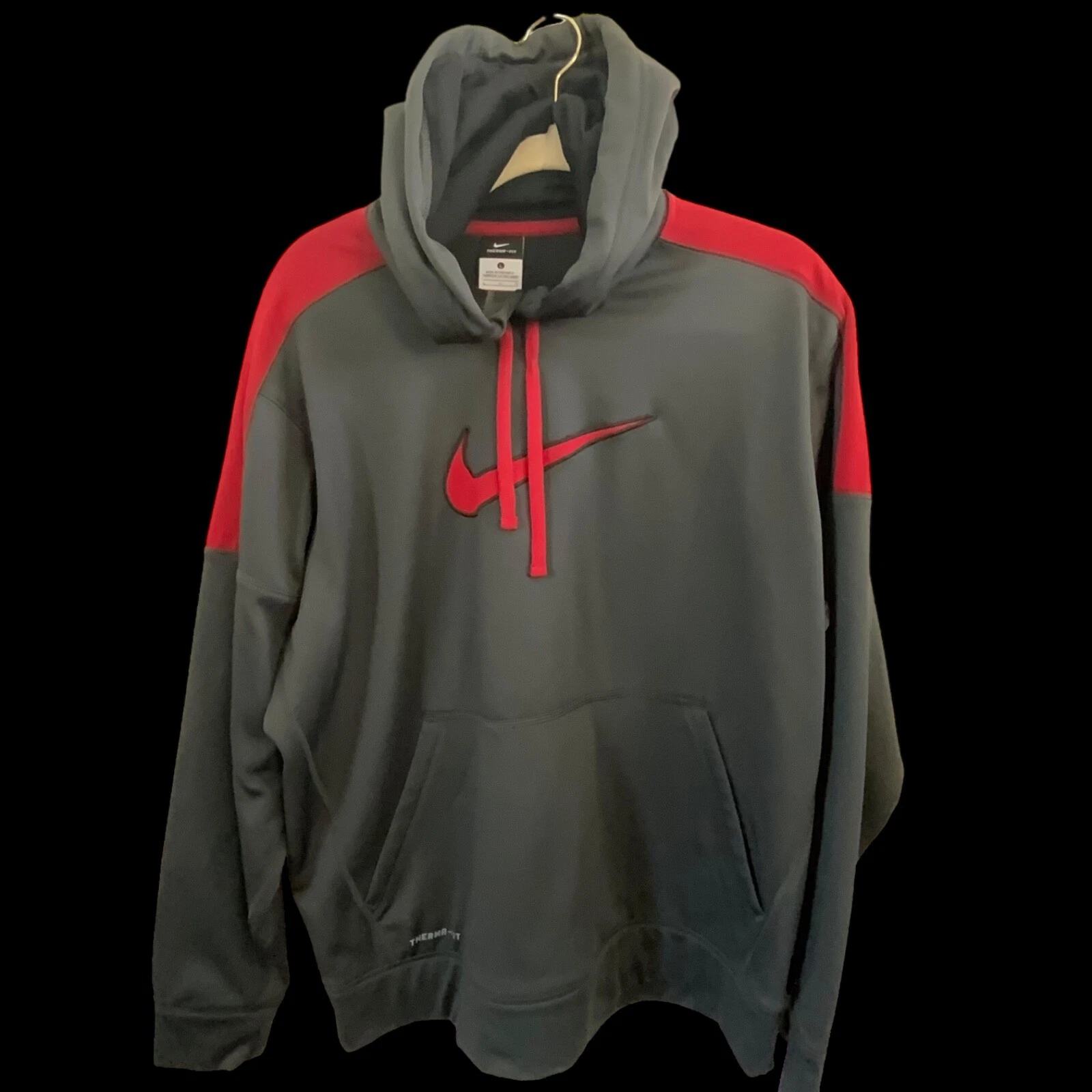 Nike Therma-fit L/S Gray & Red Hoodie Size Large