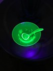 Vintage Etched Uranium Glass Condiment/Mayonnaise Dish w/ Ladle — photo 3