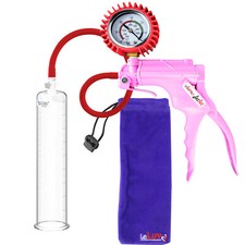 LeLuv JacVac Penis Pump, Round Flange Cylinders, Grey/Pink Handle NPT Gauges